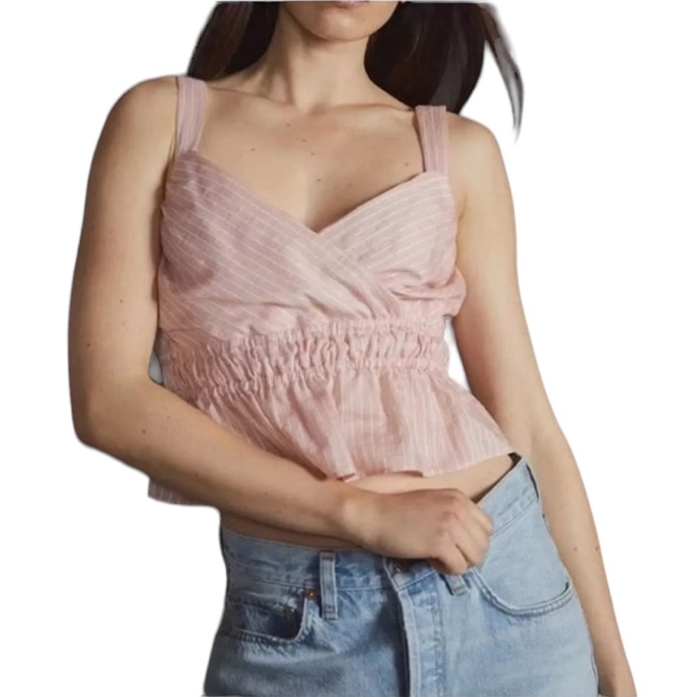 Maeve for Anthropologie Pink Shirred Striped Cropped Tank Top NWT (D-1)